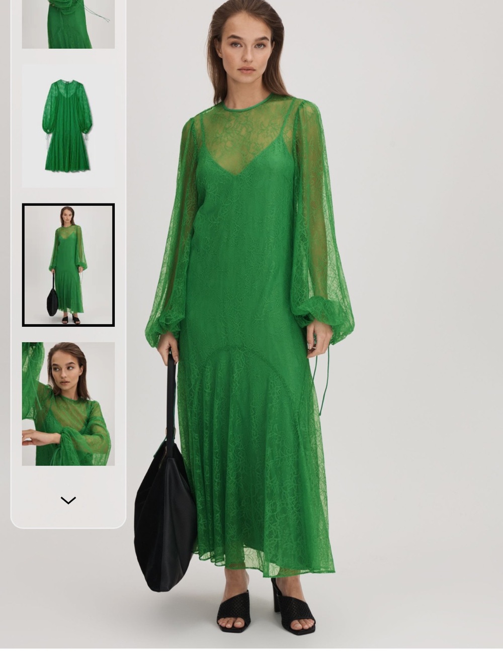 Florere Green Lace Dress with Sheer Bishop Sleeves